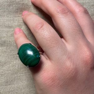 Polished Malachite and sterling silver ring size 6